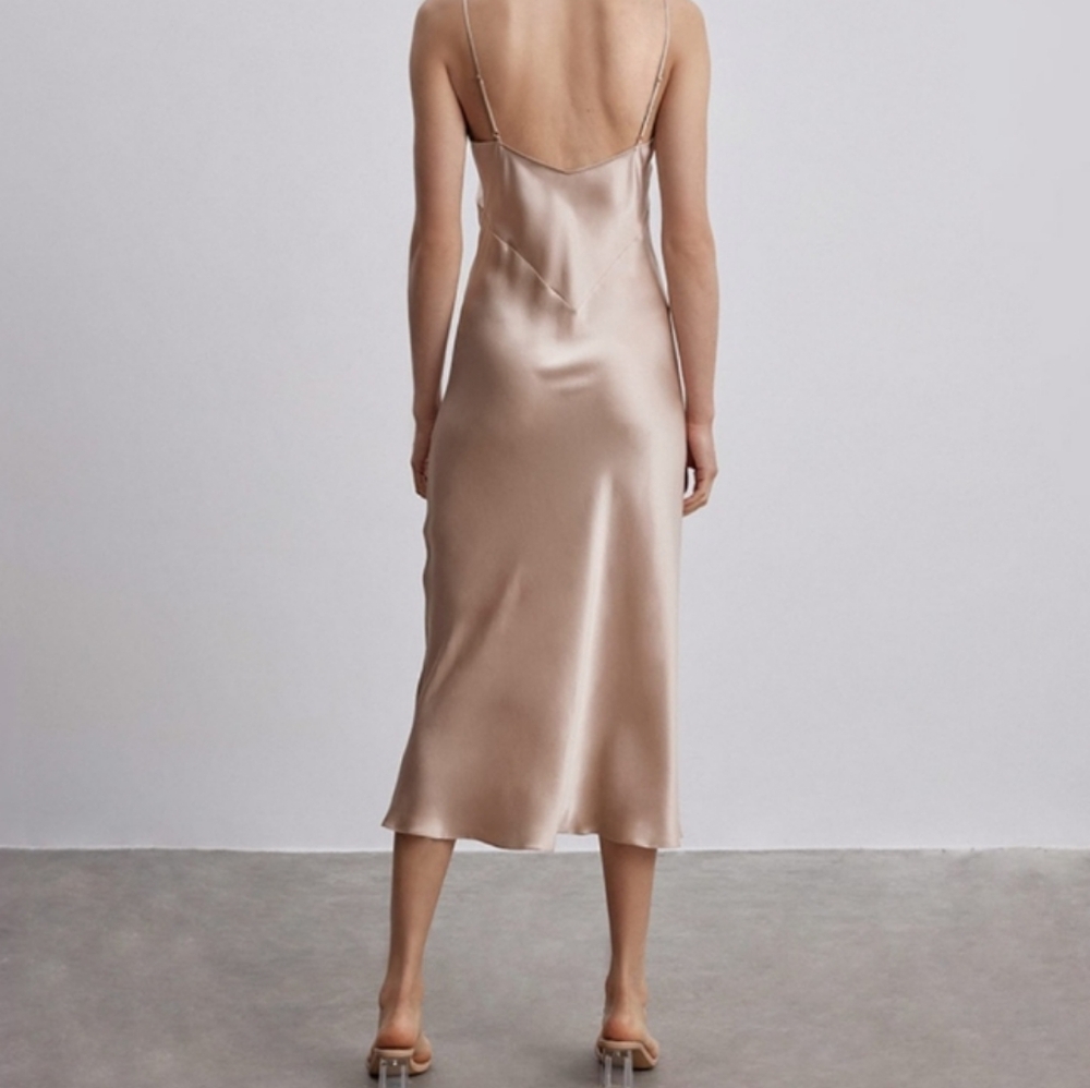 Silk Mason 100% Mulberry Silk Slip Midi Dress Desert Rose L - Picture 15 of 16